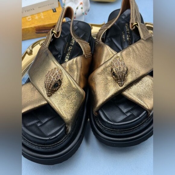 🆕 KURT GEIGER LONDON 🧿 NWOB Orson Cross Strap Sandal, Gold Bronze - Sz 38 7.5 - Picture 16 of 16